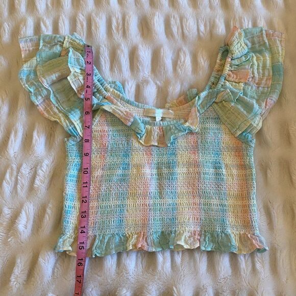 NWT LoveShackFancy Saba Ruffle Tie Dye Crop Top in Multi Horizon - Picture 13 of 14